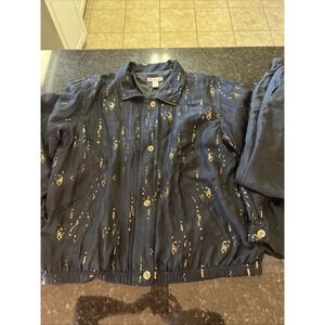 Vintage Mureli 100% Silk Sz XL Jacket Pants Track Suit Wind Suit Black‎ Gold 90s